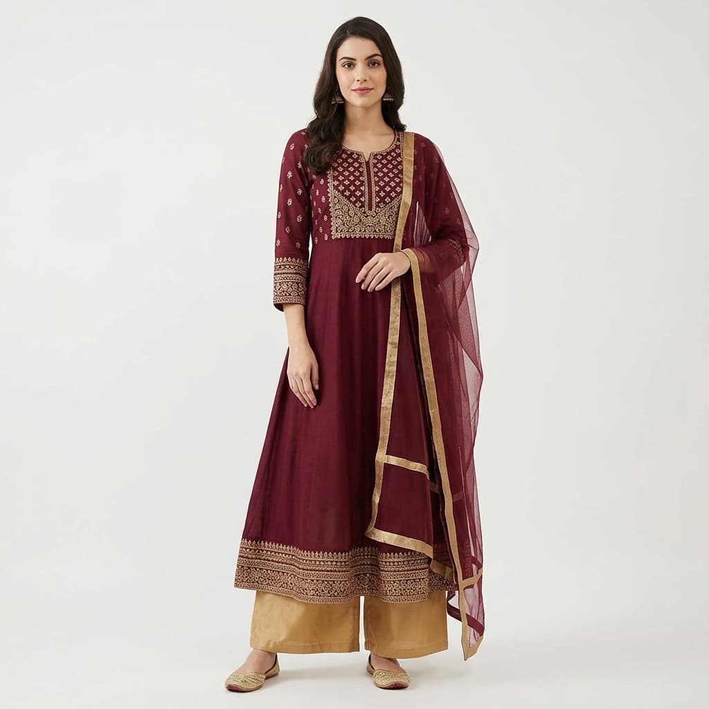 Maroon & Gold Festive Anarkali