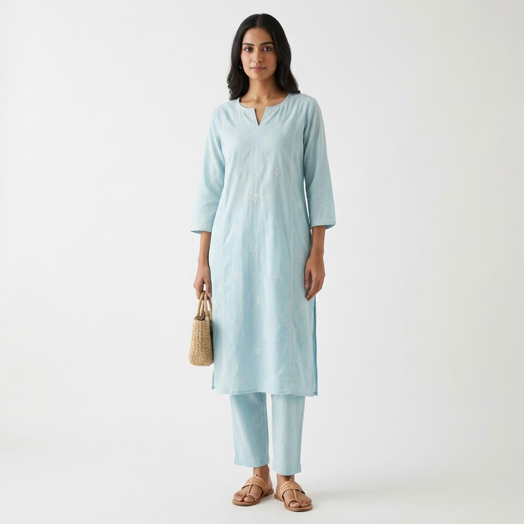 Pastel Blue Casual Cotton Set